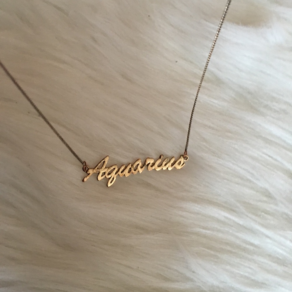 Gold Tone Aquarius Necklace w Adjustable Chain